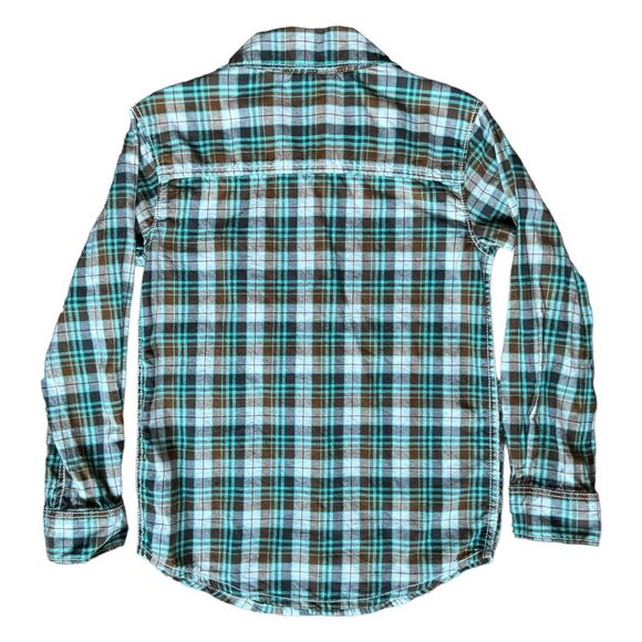 Carters Boys 6 Plaid Long Sleeve Button Up Shirt Blue Brown 100% Cotton Collared - Picture 2 of 8